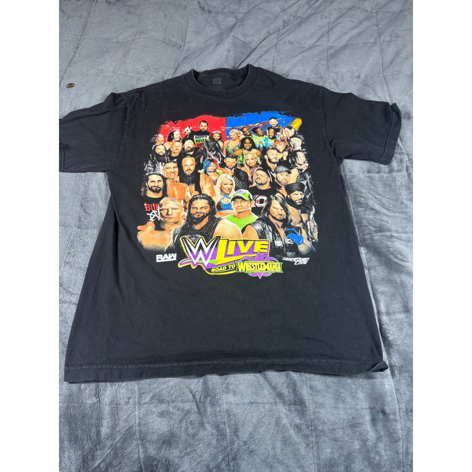Wwe Authentic 2018 Road To Wrestlemania Tour Graphic T-Shirt Mens Large Black